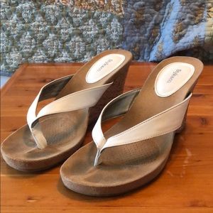 White flip flop wedge sandal